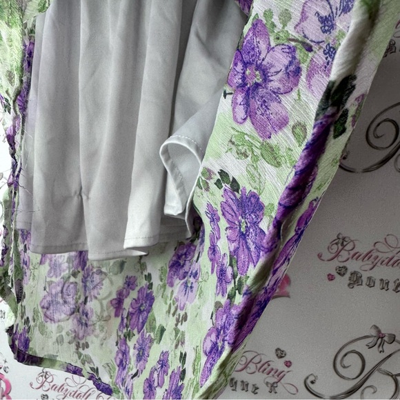 Guess dress high low denim look vest button up with floral skirt attached y2k - Picture 7 of 10